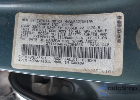 1995 Toyota Corolla из США, поврежденный, VIN 2T1AE04B7SC084635